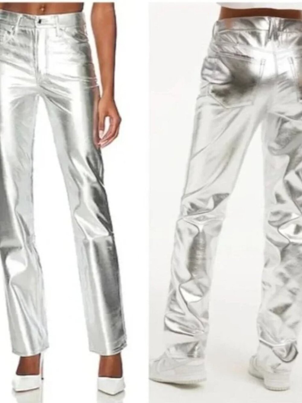 Good American Silver Metallic Faux Leather Pants Size 8/29